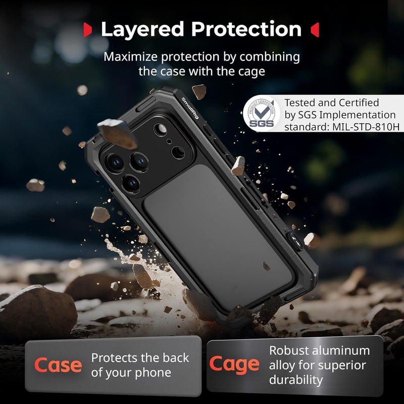SMALLRIG Mobile Video Cage for iPhone 17 Pro Max, Case with T-Mount Lens Backplate and 17mm Threaded Lens Backplate, TPU Soft Frame, for Video Shooting and Live Streaming, Basic Edition - 5546 - Image 4